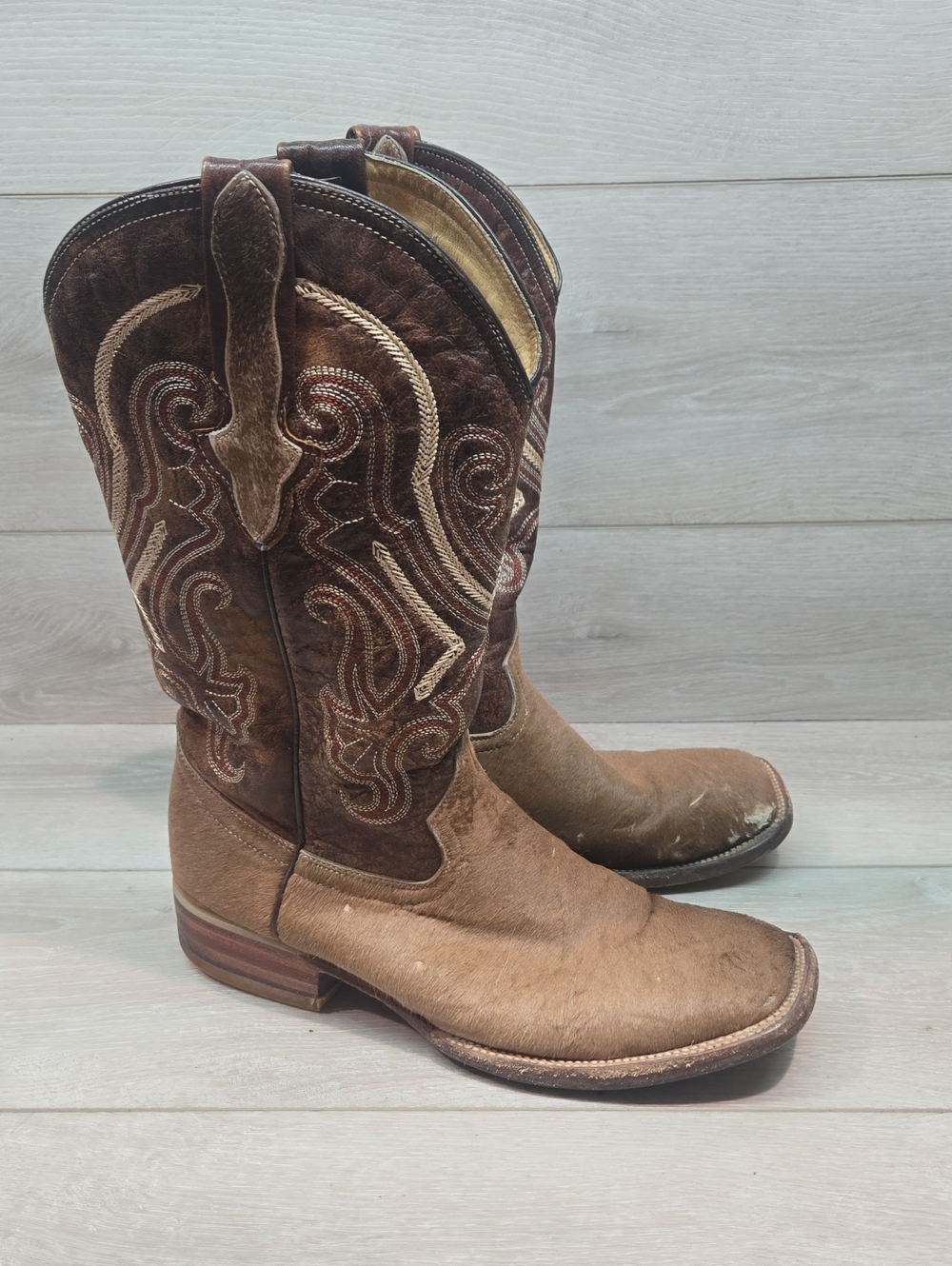 Vintage Boots El Cadaffy Mens Westert Square Fur Lesther Cowboy Shoes Boots 8.5